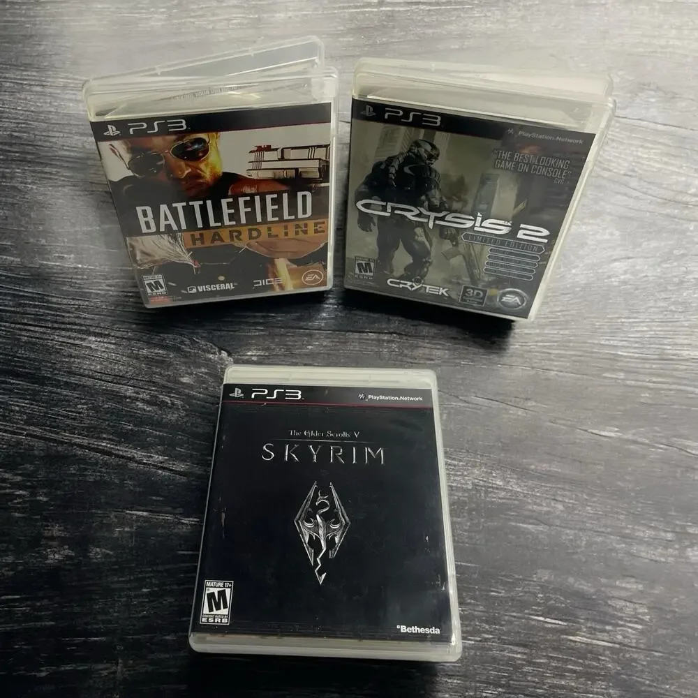 Playstation 3 PS3 Video Game Battlefield Hardline‎ Crysis 2 Skyrim Bundle Lot 3